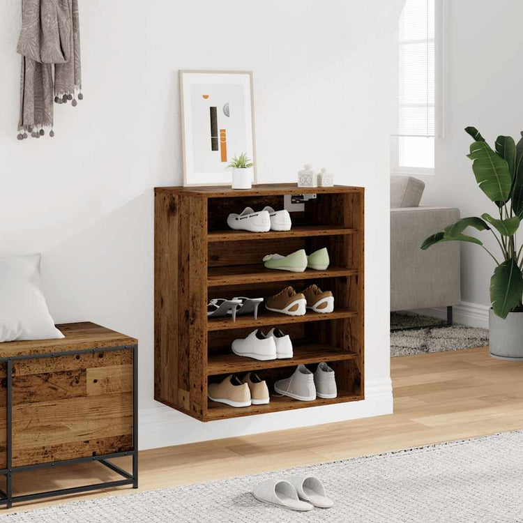 Vidaxl schoenenkast 60x35x70 cm bewerkt hout oud houtkleurig