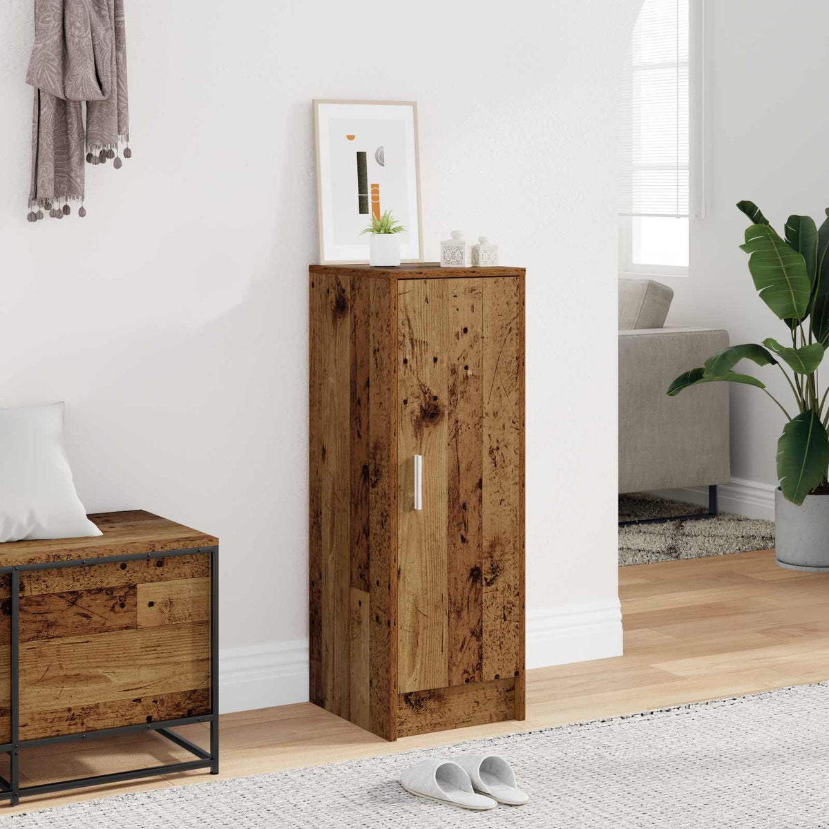 Vidaxl schoenenkast 32x35x92 cm bewerkt hout oud houtkleurig