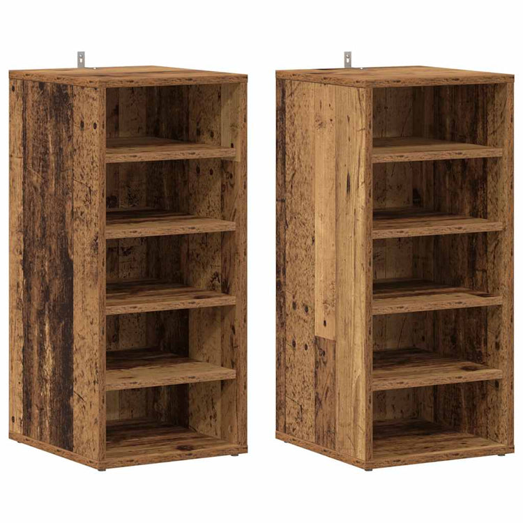 Vidaxl schoenenkasten 2 st 32x35x70 cm bewerkt hout oud houtkleurig