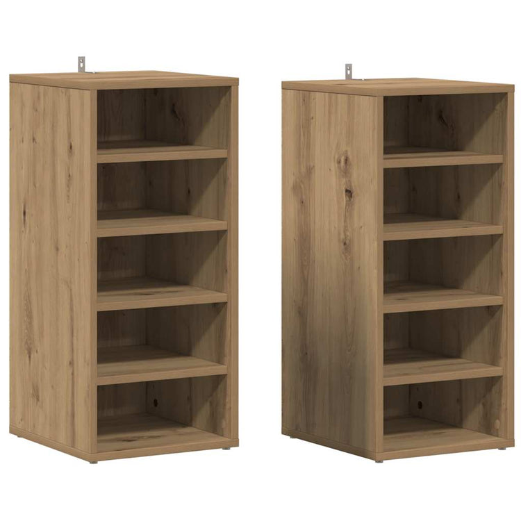 Vidaxl schoenenkasten 2 st 32x35x70 cm bewerkt hout artisanaal eiken