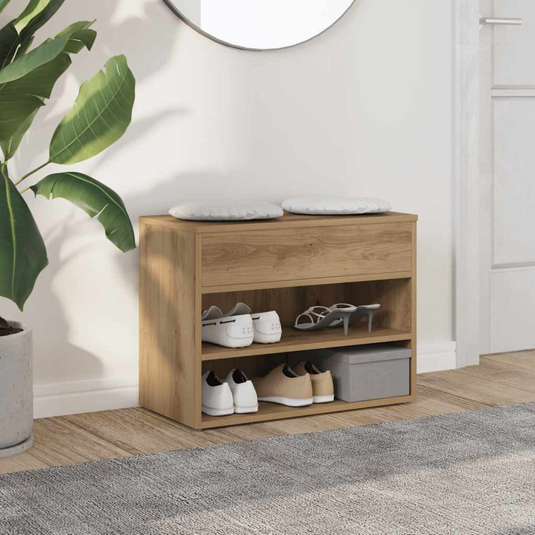 Vidaxl schoenenbankje 60x30x45 cm bewerkt hout artisanaal eikenkleur
