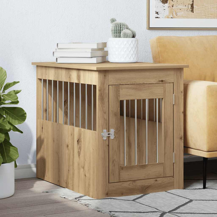 Vidaxl hondenbench 55x75x65 cm bewerkt hout artisanaal eikenkleurig