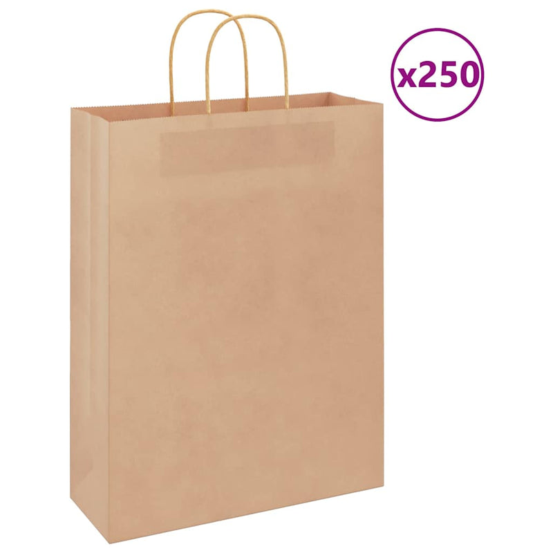 Vidaxl papieren zakken 250 st met hengsels 32x12x42 cm bruin