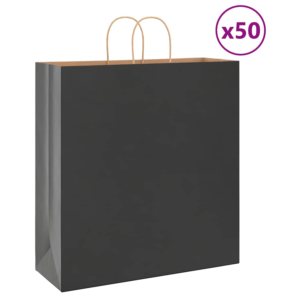 Vidaxl papieren zakken 50 st met hengsels 45x17x48 cm zwart