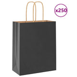 Vidaxl papieren zakken 250 st met hengsels 18x8x22 cm zwart - afbeelding 1