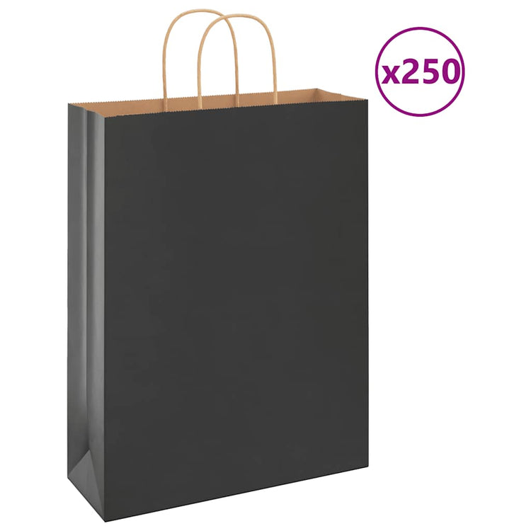 Vidaxl papieren zakken 250 st met hengsels 32x12x42 cm zwart