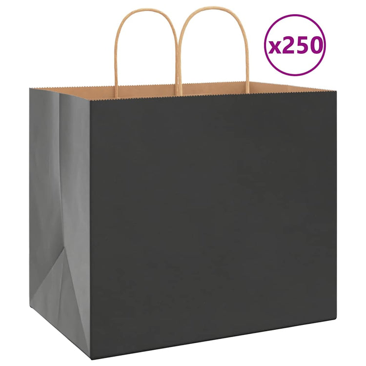 Vidaxl papieren zakken 250 st met hengsels 32x22x28 cm zwart