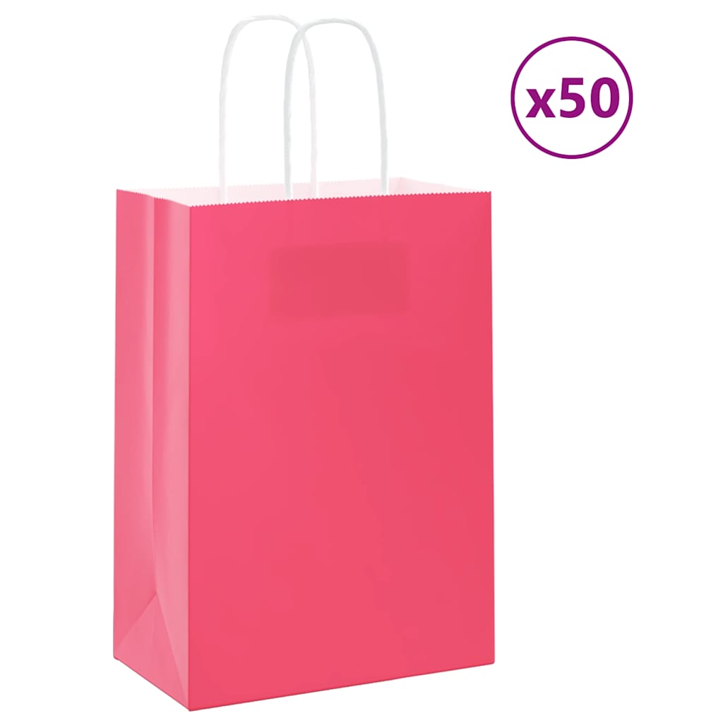 Vidaxl papieren zakken 50 st met hengsels 15x8x21 cm roze