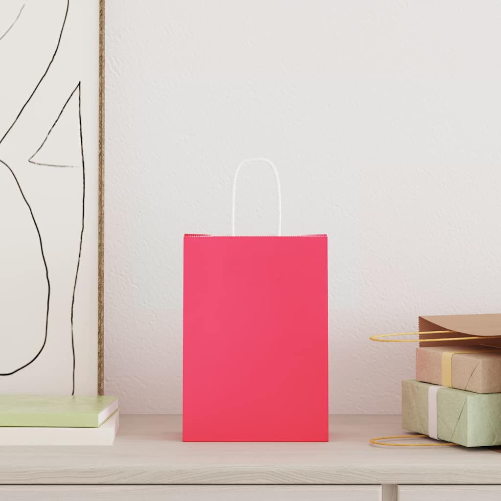 Vidaxl papieren zakken 50 st met hengsels 15x8x21 cm roze