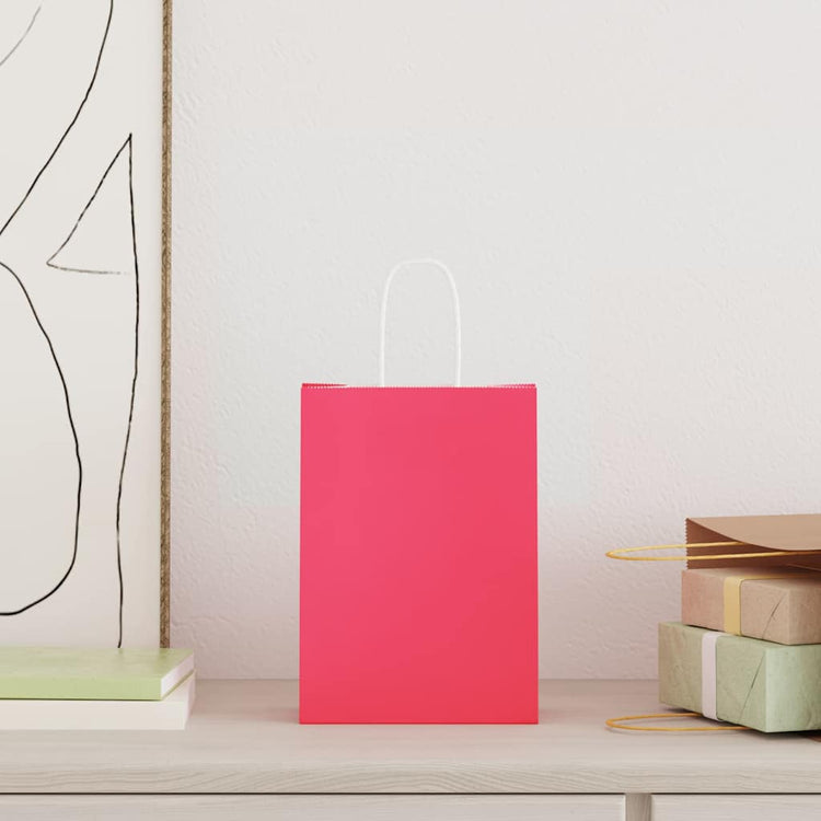 Vidaxl papieren zakken 50 st met hengsels 15x8x21 cm roze