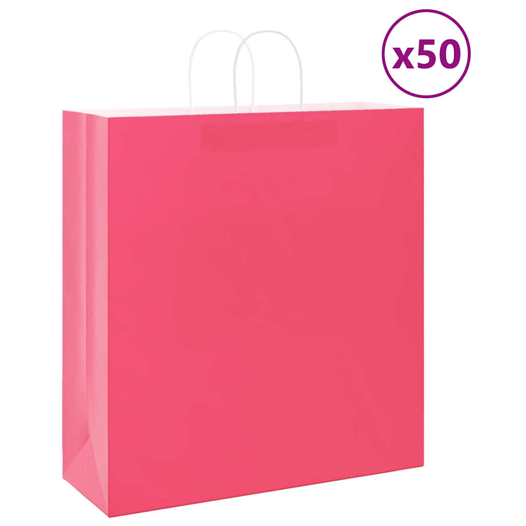 Vidaxl papieren zakken 50 st met hengsels 45x17x48 cm roze