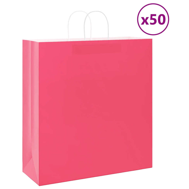 Vidaxl papieren zakken 50 st met hengsels 45x17x48 cm roze