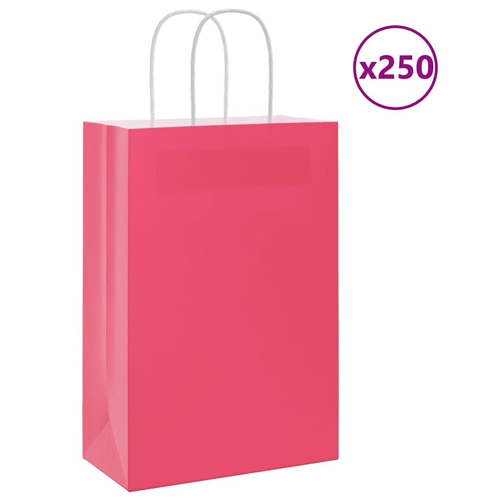 Vidaxl papieren zakken 250 st met hengsels 21x11x31 cm roze