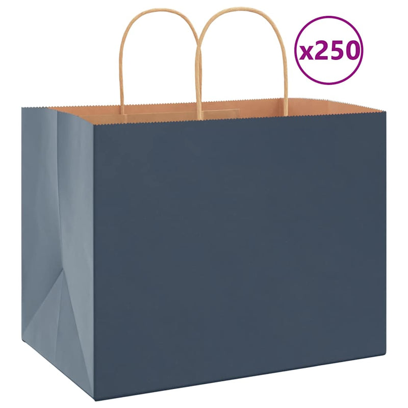 Vidaxl papieren zakken 250 st met hengsels 32x22x24 cm blauw