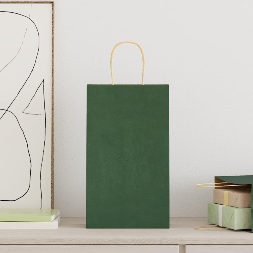 Vidaxl papieren zakken 50 st met hengsels 21x11x36 cm groen