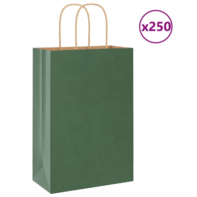 Vidaxl papieren zakken 250 st met hengsels 21x11x31 cm groen