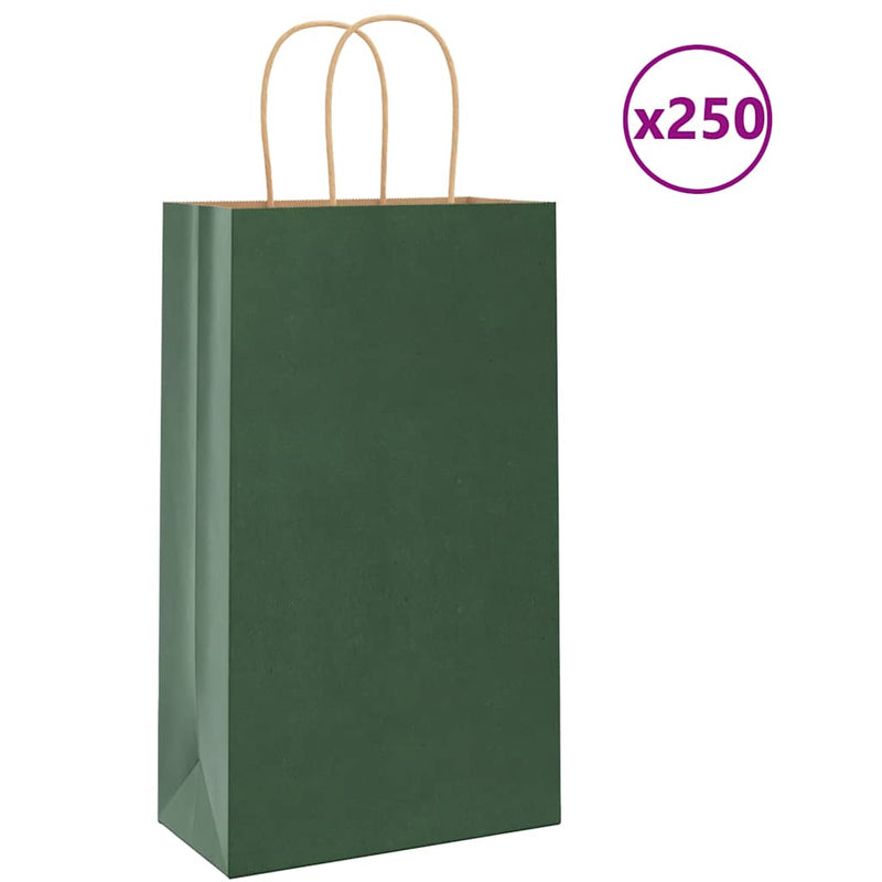 Vidaxl papieren zakken 250 st met hengsels 21x11x36 cm groen