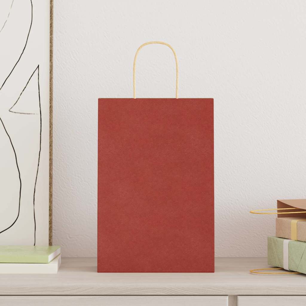 Vidaxl papieren zakken 250 st met hengsels 21x11x31 cm rood