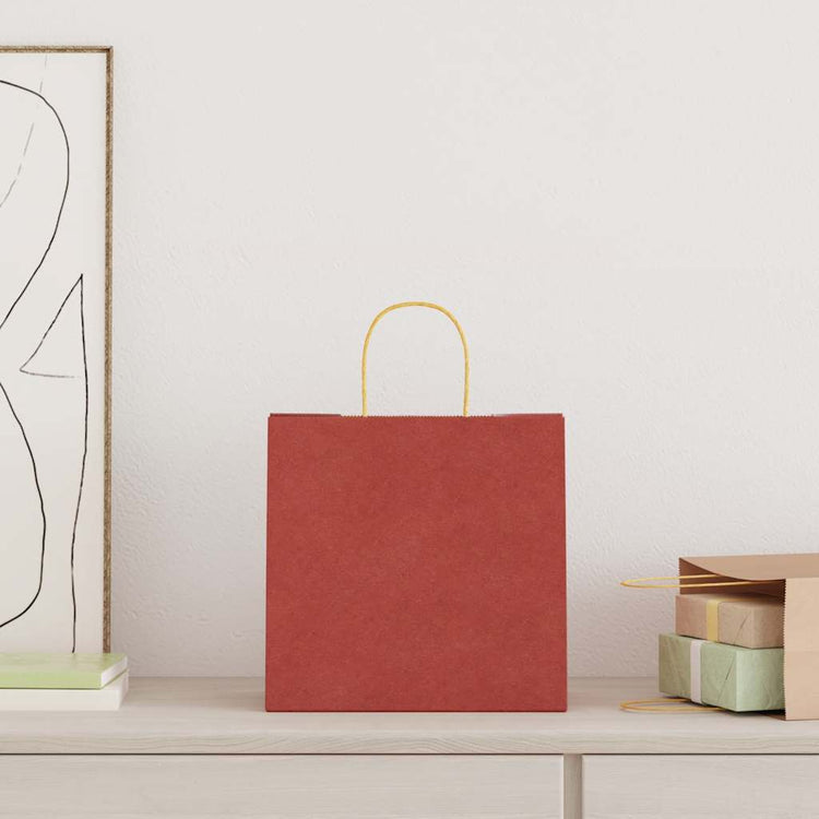 Vidaxl papieren zakken 250 st met hengsels 26x17x25 cm rood