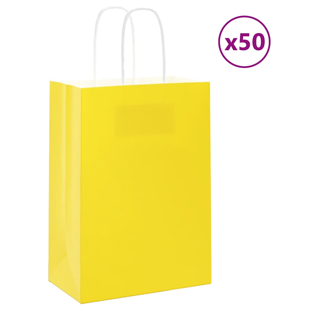 Vidaxl papieren zakken 50 st met hengsels 15x8x21 cm geel