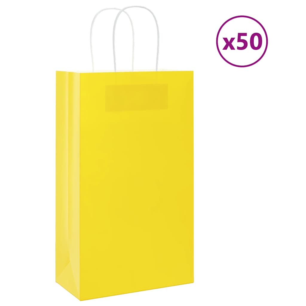 Vidaxl papieren zakken 50 st met hengsels 21x11x36 cm geel
