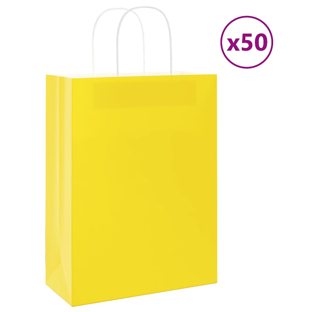 Vidaxl papieren zakken 50 st met hengsels 26x12x35 cm geel