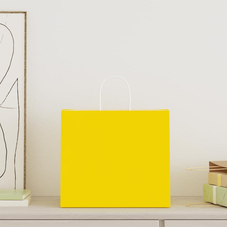 Vidaxl papieren zakken 50 st met hengsels 32x22x28 cm geel