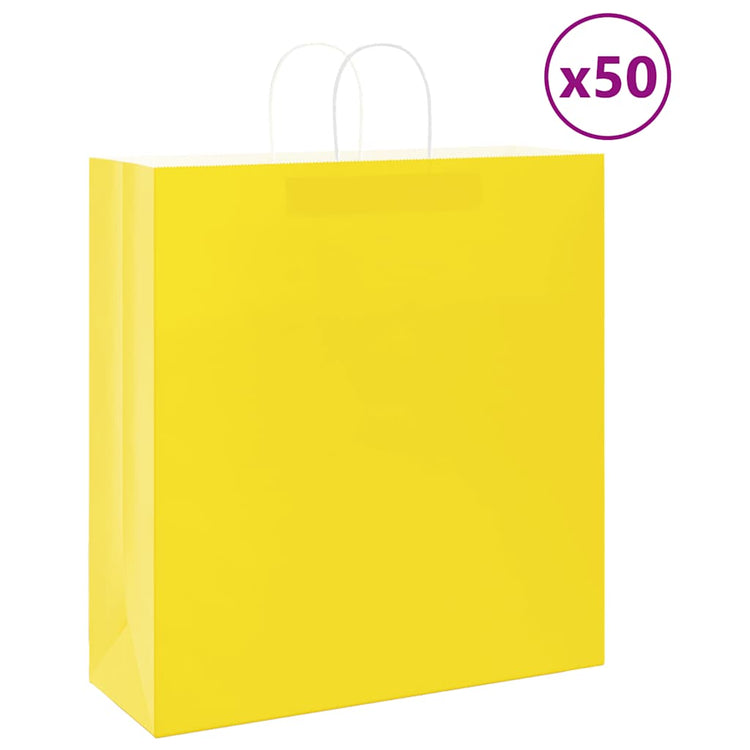 Vidaxl papieren zakken 50 st met hengsels 45x17x48 cm geel