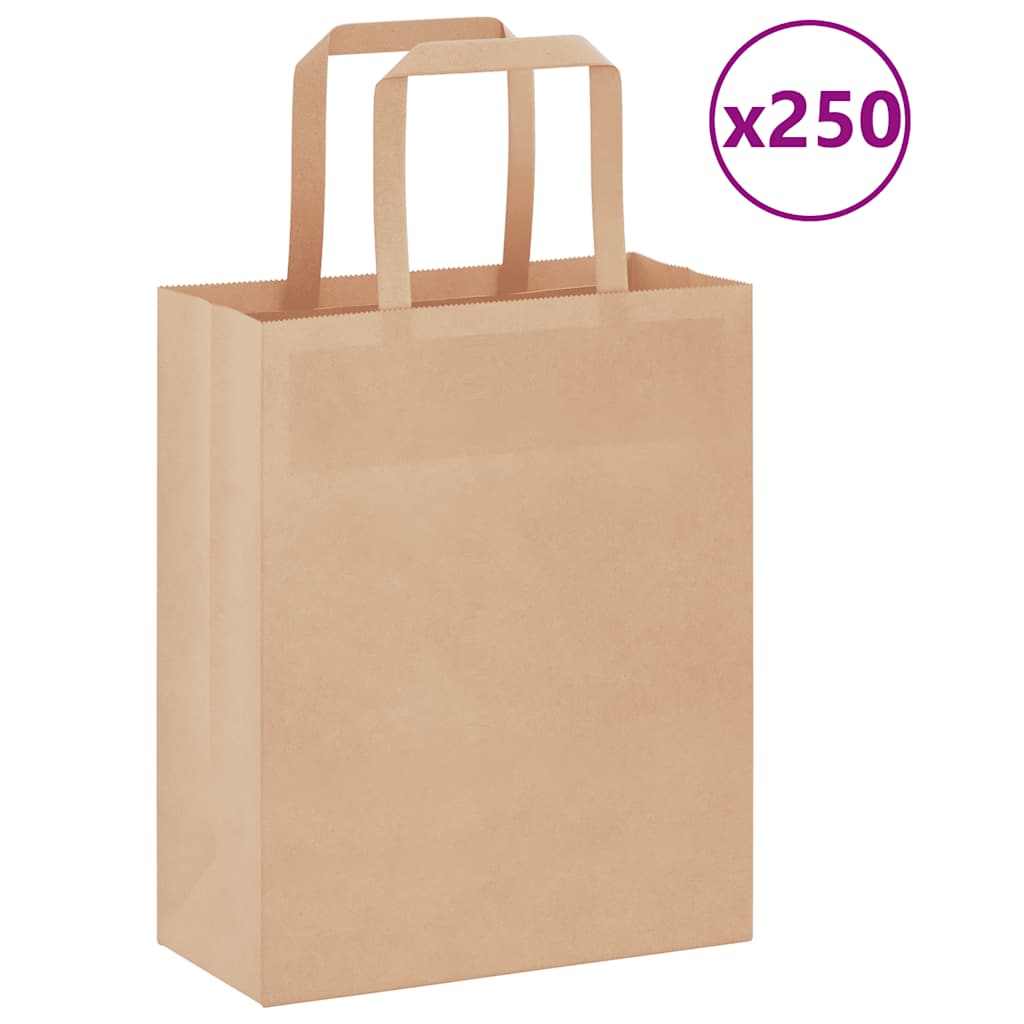 Vidaxl papieren zakken 250 st met hengsels 18x8x22 cm bruin