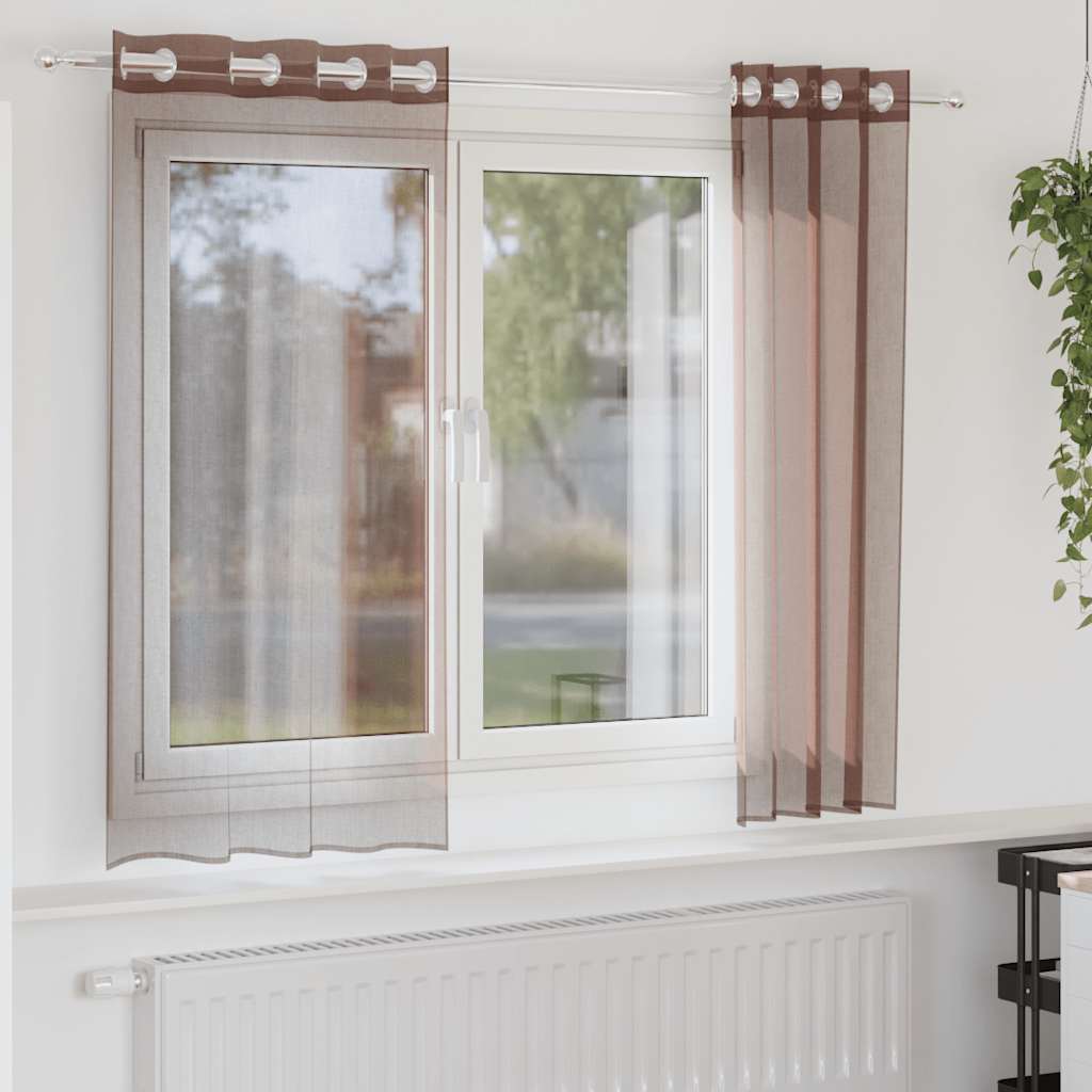 Vidaxl gordijnen voile met doorvoertules 2 st 140x140 cm bruin