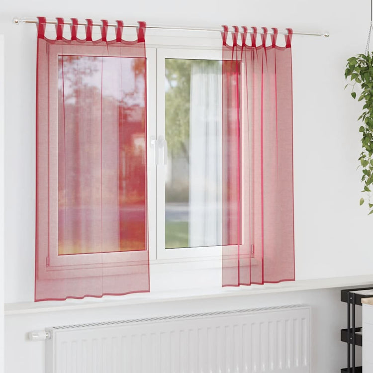 Vidaxl gordijnen voile met roedezakken 2 st wijnrood