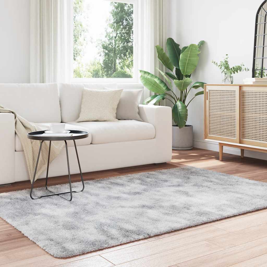 Vidaxl hoogpolig vloerkleed navarra 130x200 cm polyester zilvergrijs