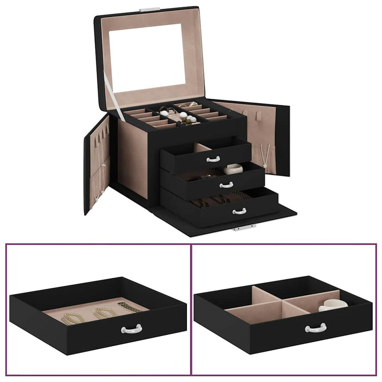 Vidaxl sieradendoosje 4-laags spiegel afsluitbaar 22,5x17,5x16,5 cm