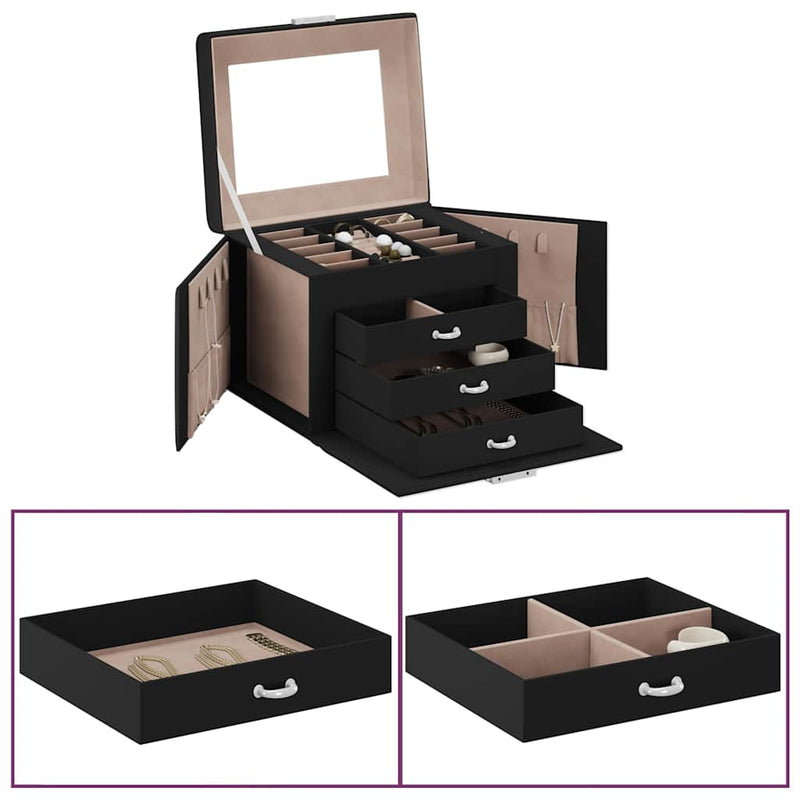 Vidaxl sieradendoosje 4-laags spiegel afsluitbaar 22,5x17,5x16,5 cm