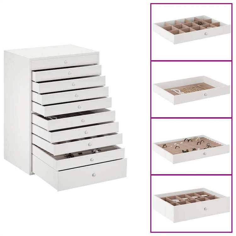 Vidaxl sieradendoos 10-laags met horlogehouders wit 29x20,5x40,5 cm