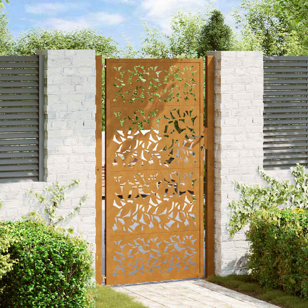 Vidaxl poort met bladontwerp 100x200 cm weervast staal