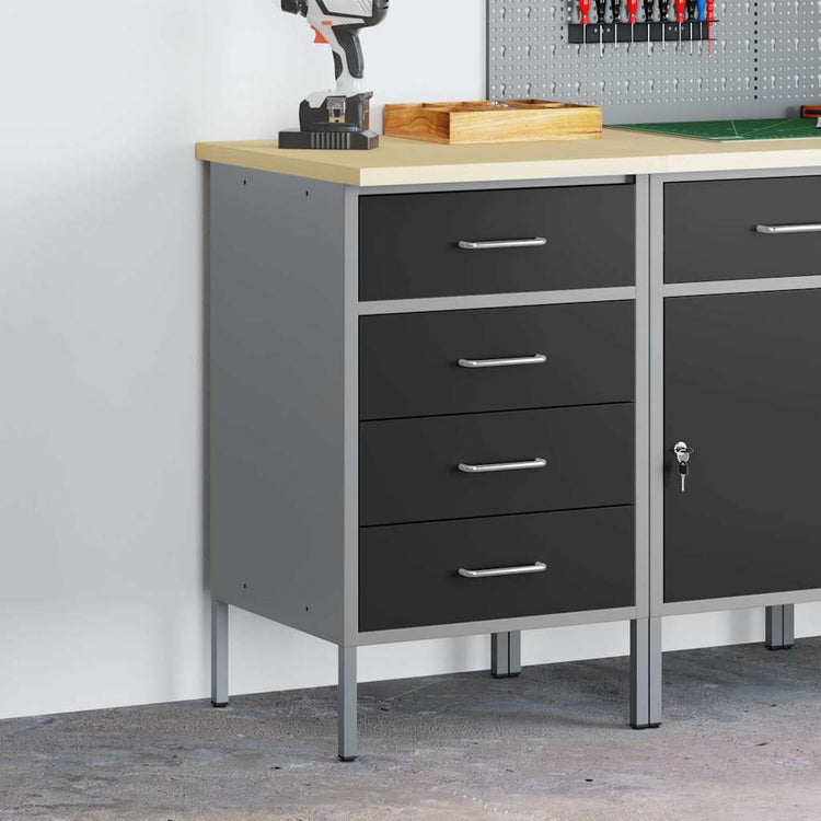 Vidaxl werkbank met lade met opslag zwart en grijs 50 x 55 x 85 cm