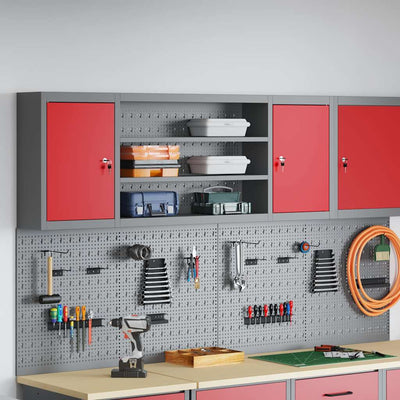 Vidaxl gereedschapskast met plank rood en grijs 150 x 20 x 55 cm staal