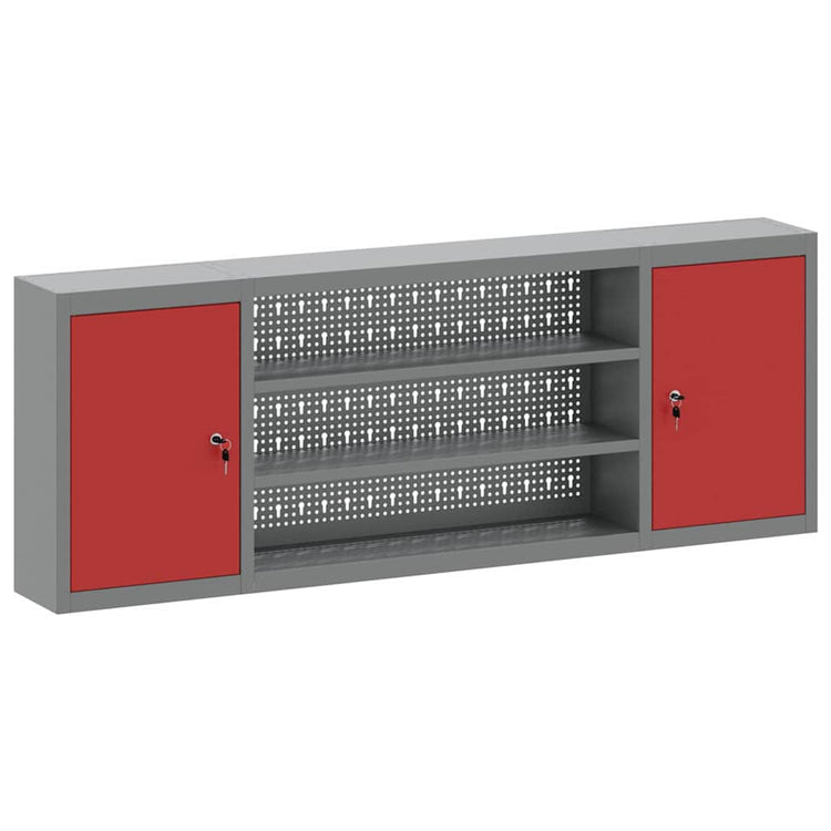Vidaxl gereedschapskast met plank rood en grijs 150 x 20 x 55 cm staal