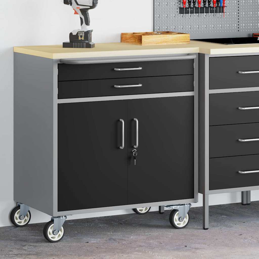 Vidaxl trolley rolling workbench zwart en grijs 75 x 45 x 85 cm
