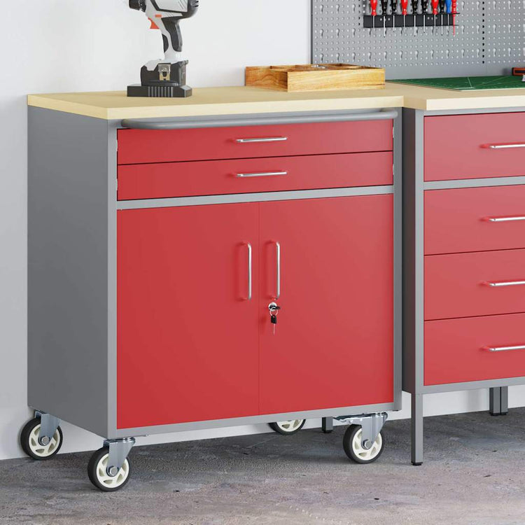Vidaxl trolley rolling workbench rood en grijs 75 x 45 x 85 cm