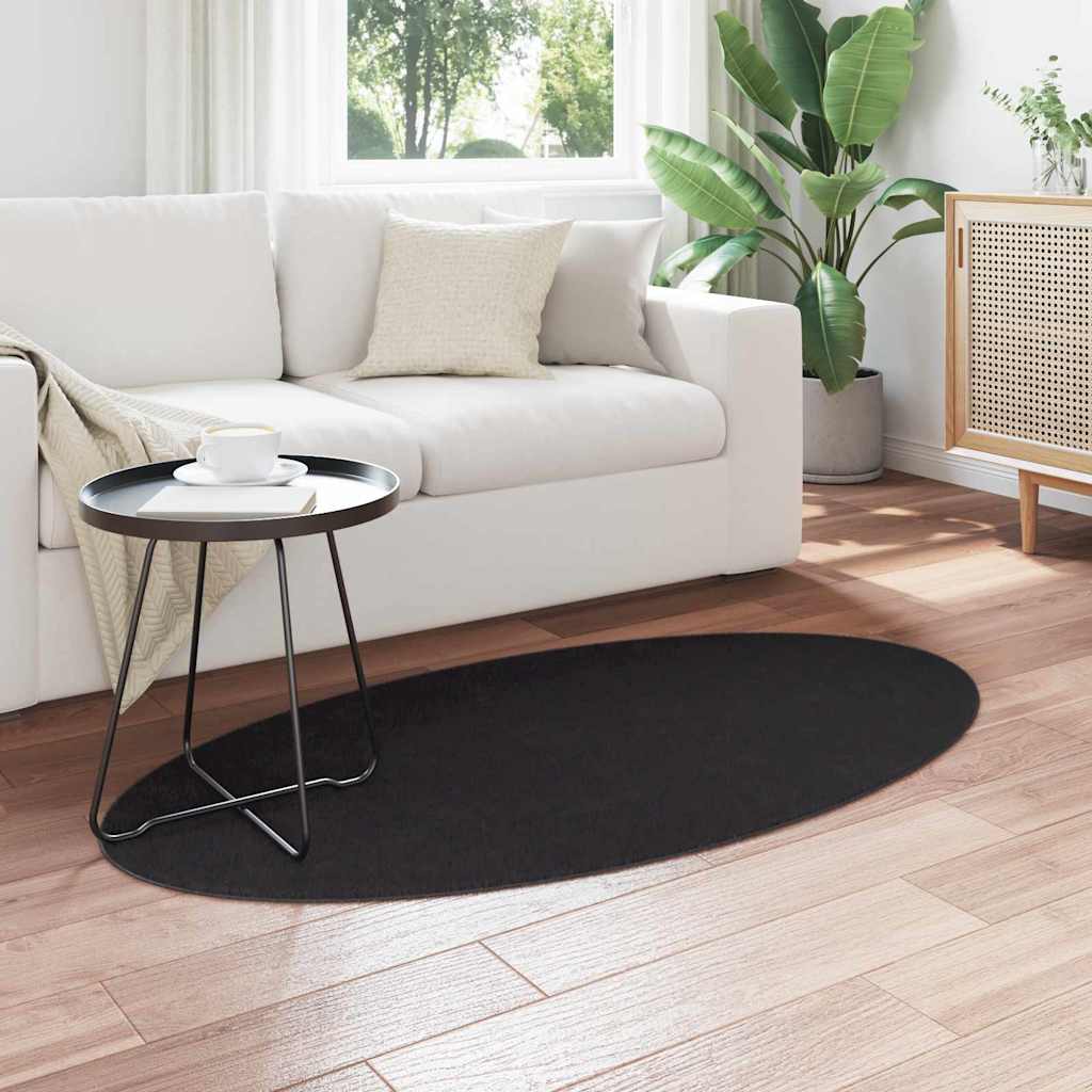 Vidaxl vloerkleden ovaal huarte zwart 80 x 150 cm 100% polyester