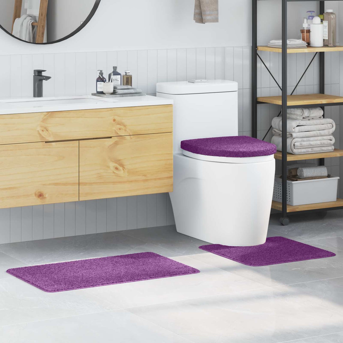 Vidaxl antislip badmat set 3 pcs paars pp