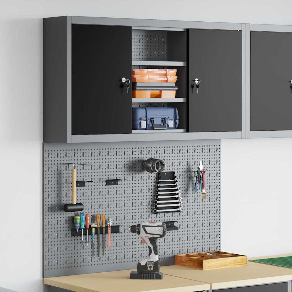 Vidaxl gereedschapskast set met plank 3 st zwart gepoedercoat staal