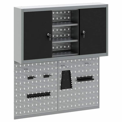 Vidaxl gereedschapskast set met plank 3 pcs zwart gepoedercoat staal