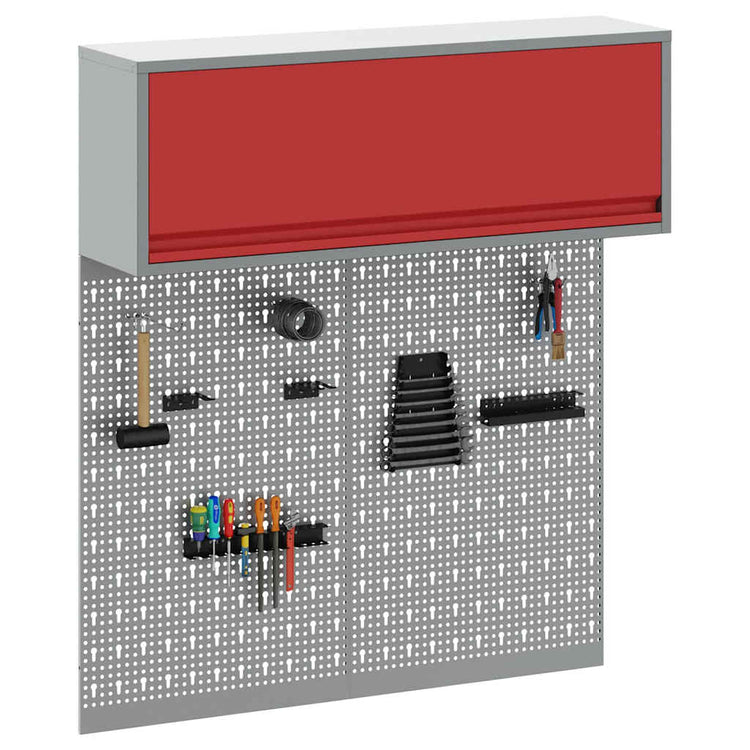 Vidaxl gereedschapskast set met plank 3 st rood gepoedercoat staal