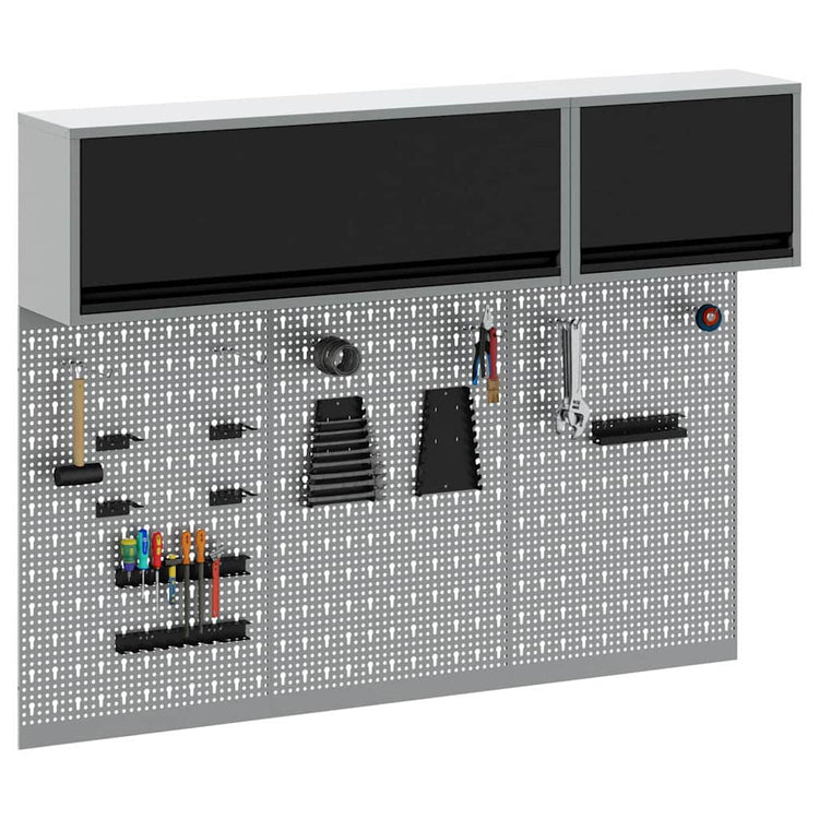 Vidaxl gereedschapskast set met plank 5 st zwart gepoedercoat staal