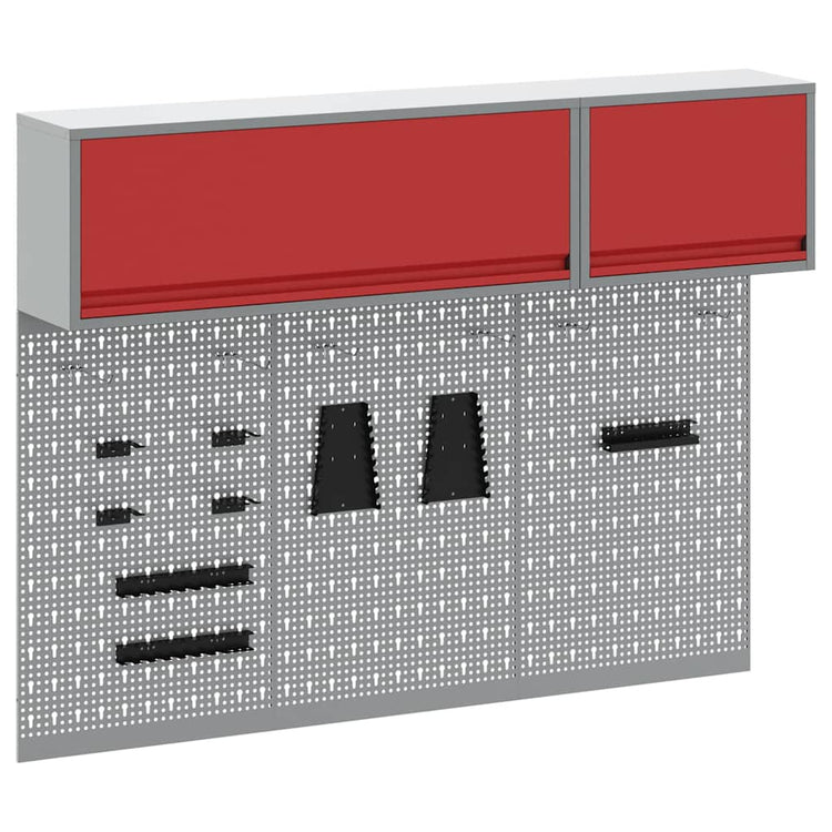 Vidaxl gereedschapskast set met plank 5 st rood gepoedercoat staal