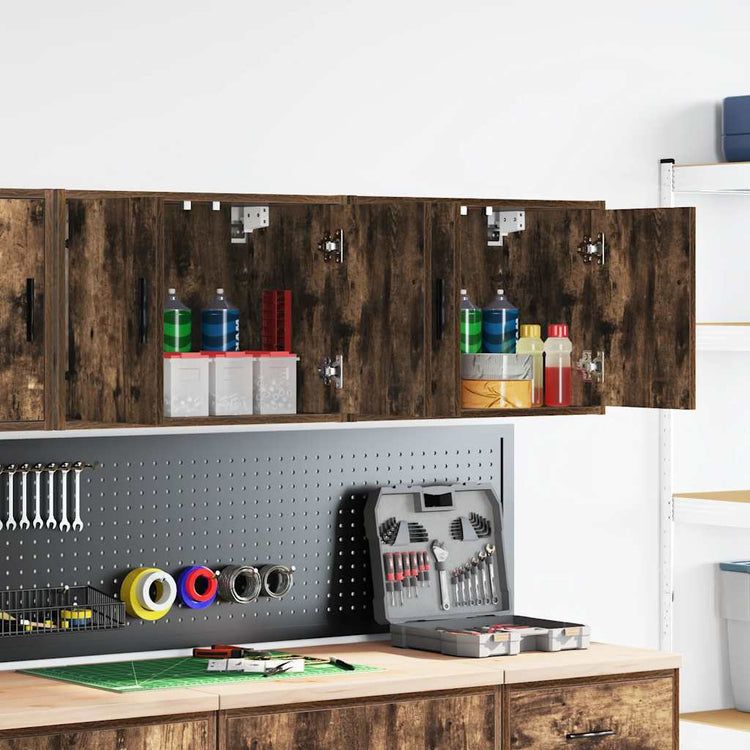 Vidaxl garagewandkasten 2 st spaanplaat gerookt eikenhout