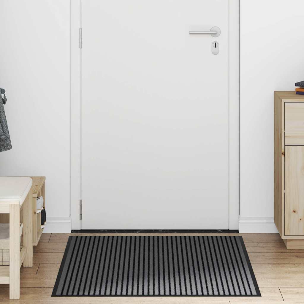 Vidaxl deurmat 90x150 cm gestreept 90x150 cm zwart en grijs